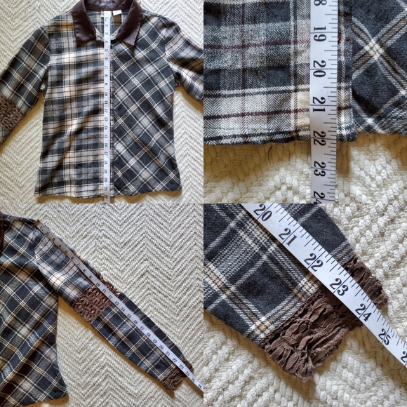 Vintage Cotton Leather And Lace Plaid Western Shirt - Picture 11 of 12